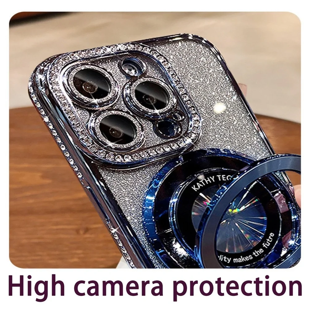 Blue Glitter iPhone 13pro Case with Ring Holder